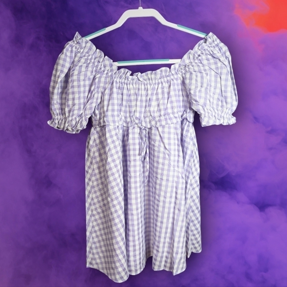 🤩 NWT Buddy Love Purple Gingham Mini Dress Size Small - Picture 4 of 13